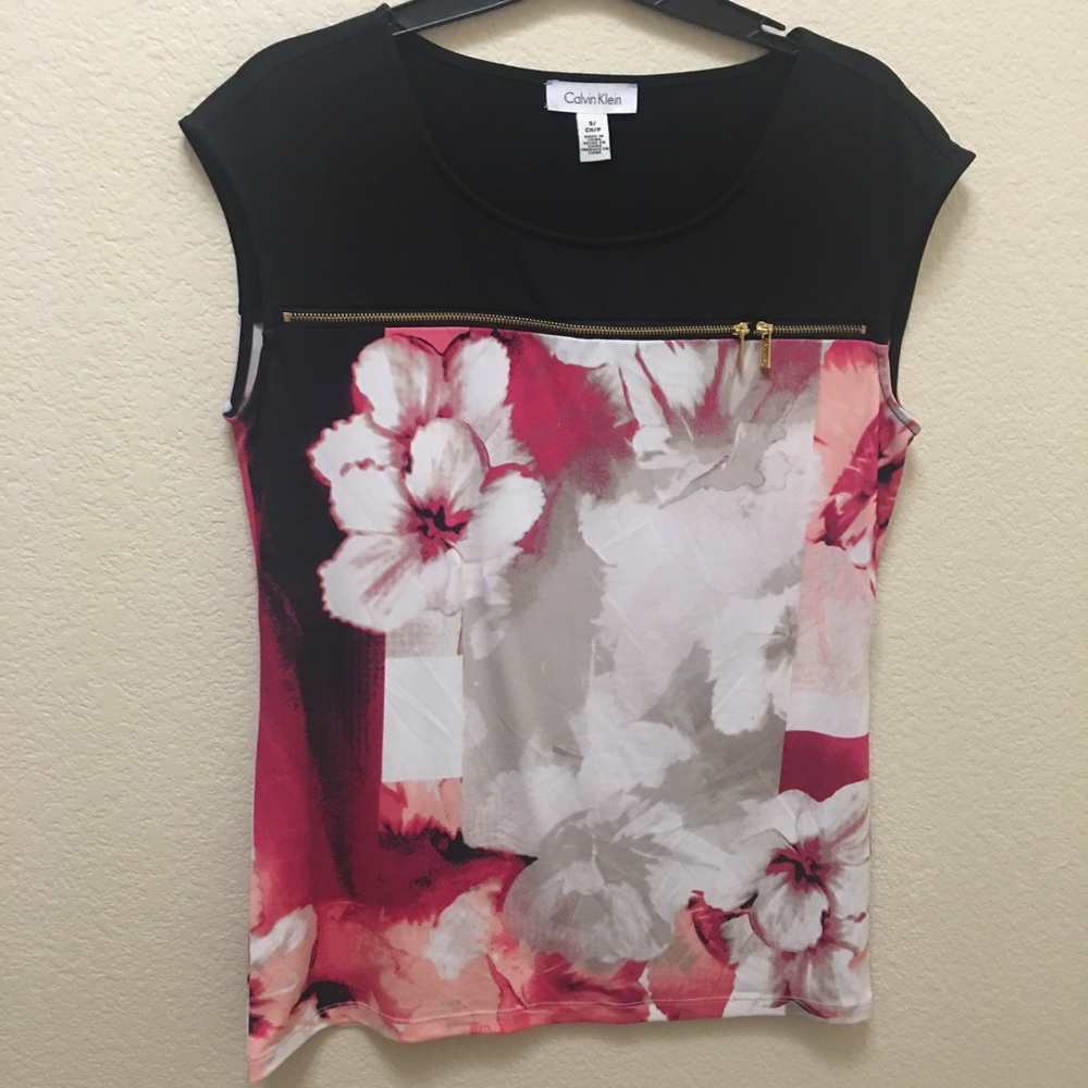 Calvin Klein Small Black Floral Sleeveless Blouse